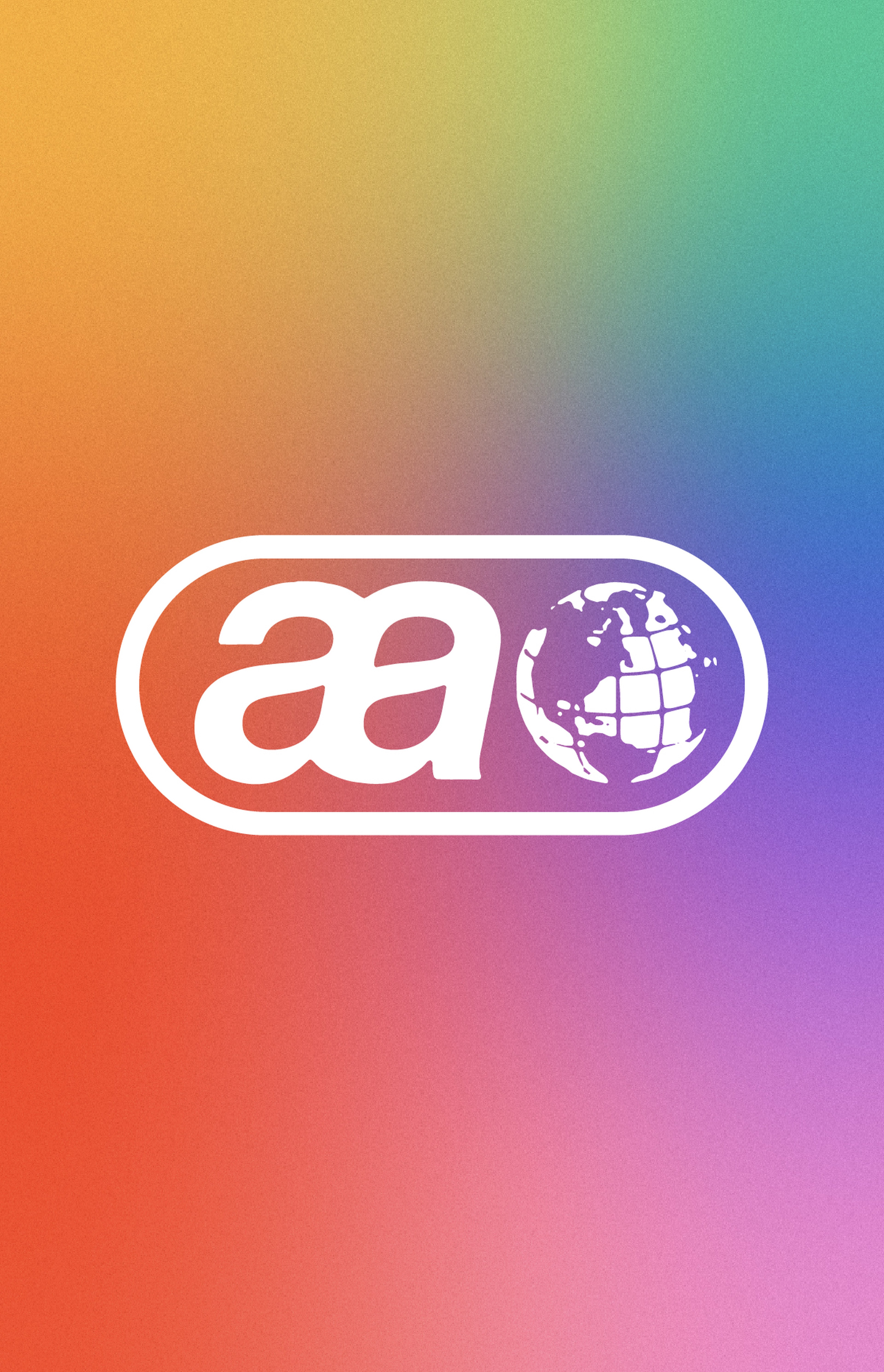 White "aa" logo with a globe on a rainbow gradient background.