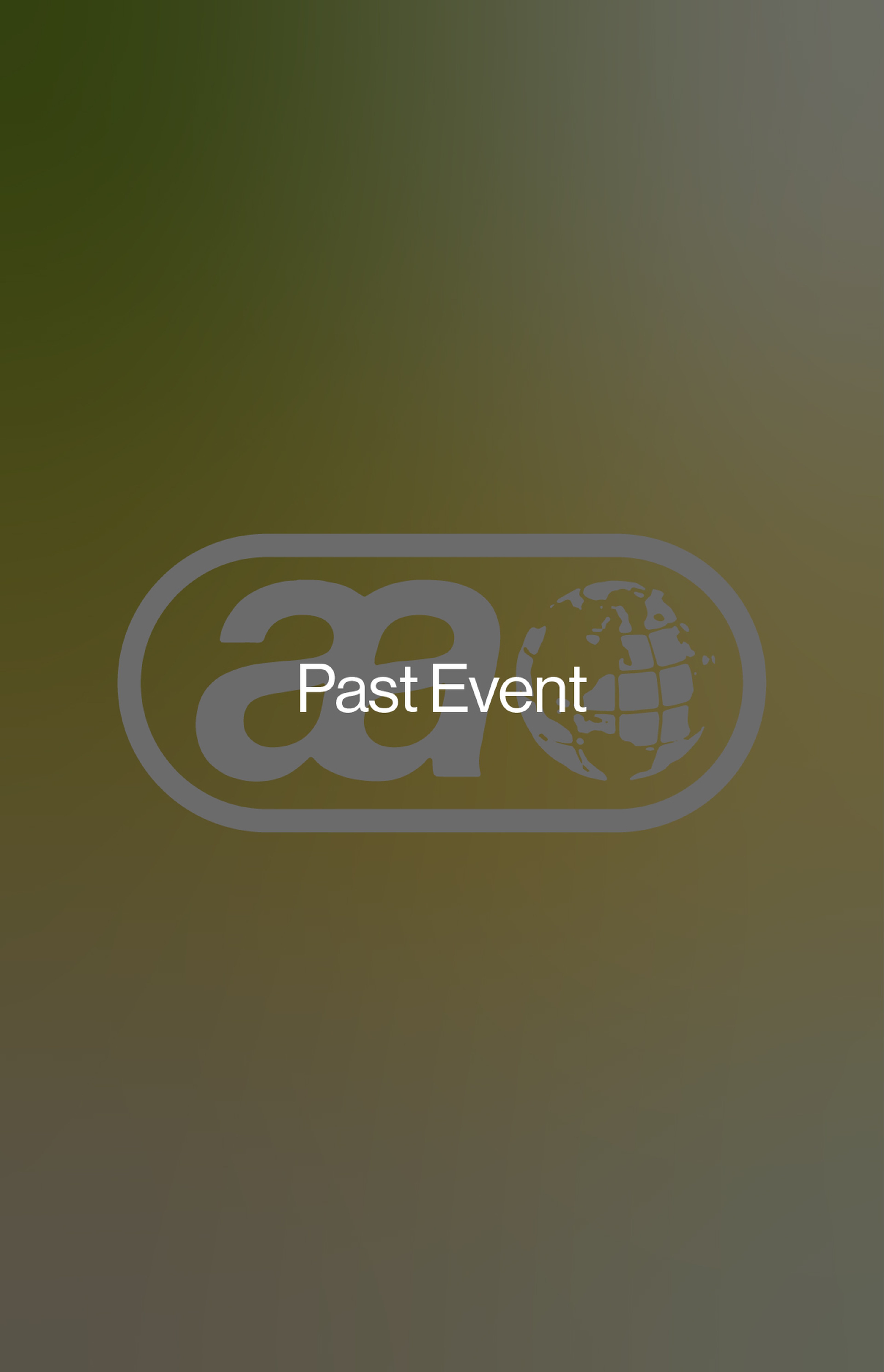 A logo featuring "aa" and a globe with the text "Past Event" on a gradient green background.