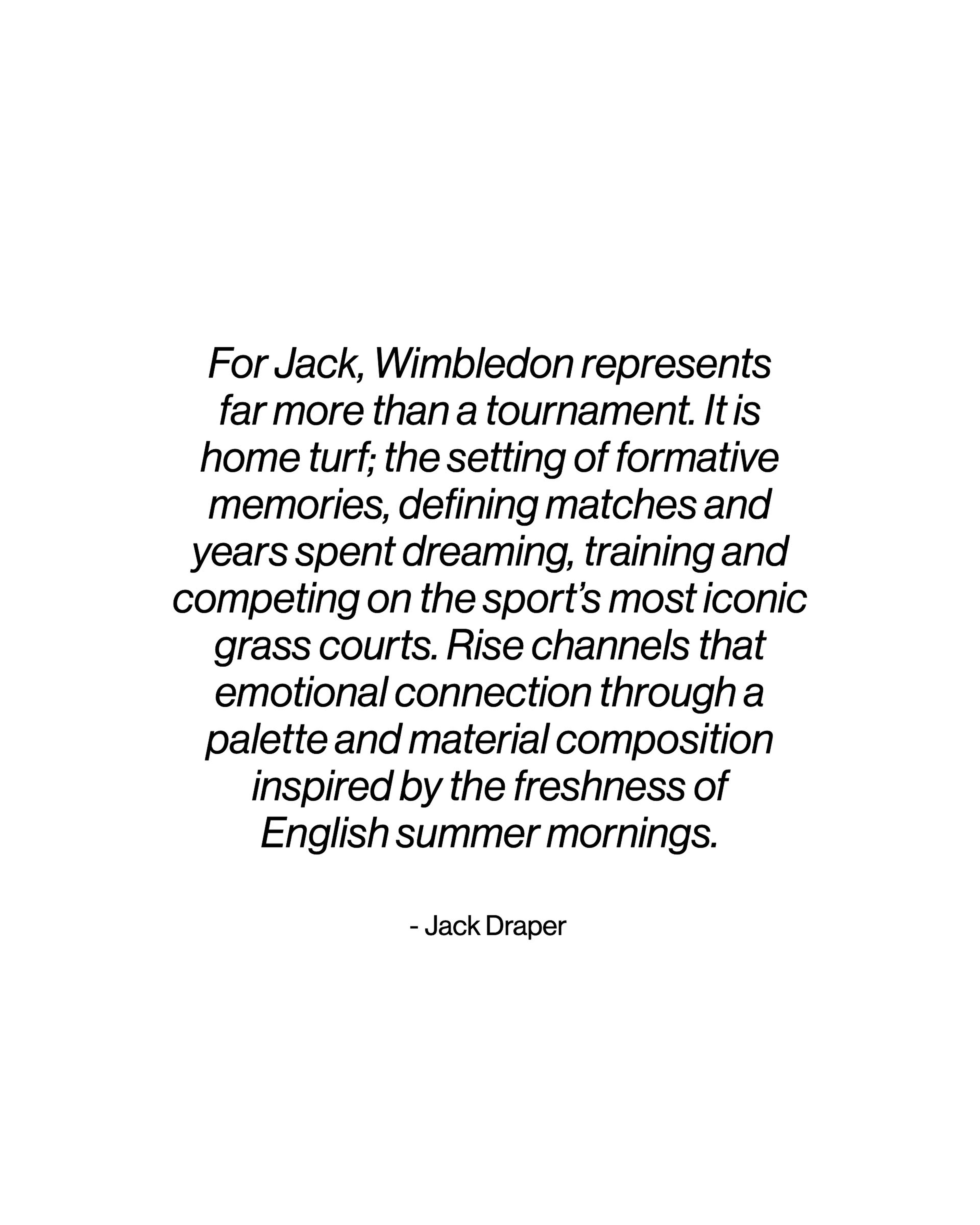 Text highlighting Jack Draper's emotional connection to Wimbledon, describing it as home turf and inspired by English summer mornings.
