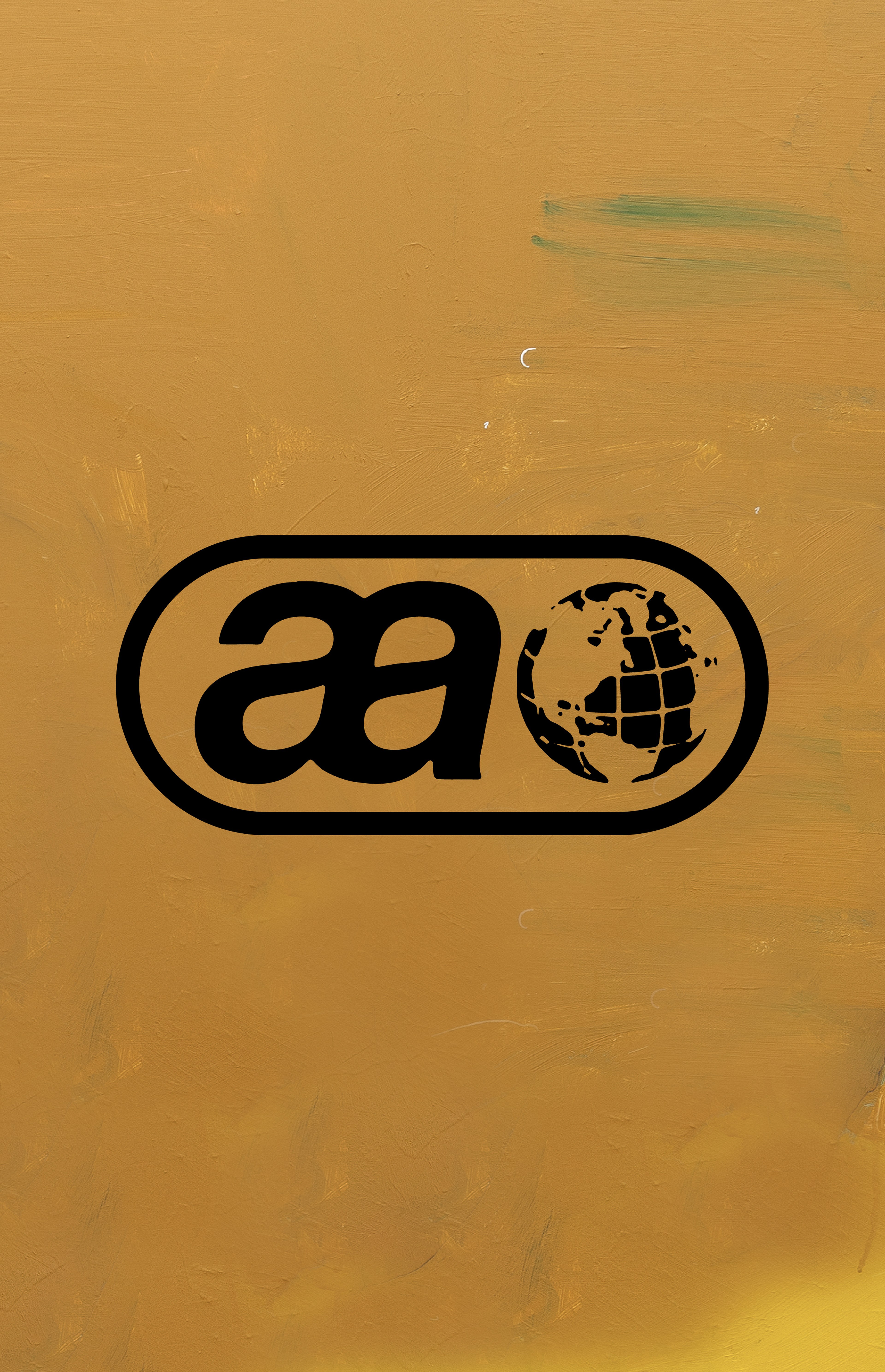 Black "aa" logo with a globe design on an orange background.