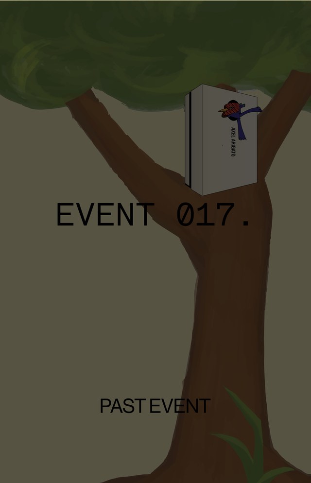 A book with a flower on a branch in a tree, labeled "Event 017." Text below reads "Past Event."