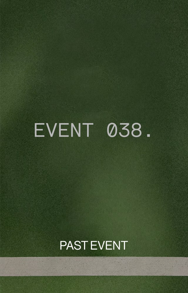 Green background with white text reading "EVENT 038." and "PAST EVENT" separated by a horizontal line.