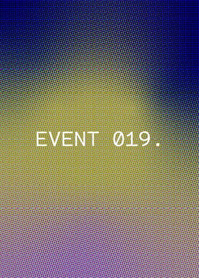 A gradient background of blue, green, and purple with the text "EVENT 019." in white, centered on the image.