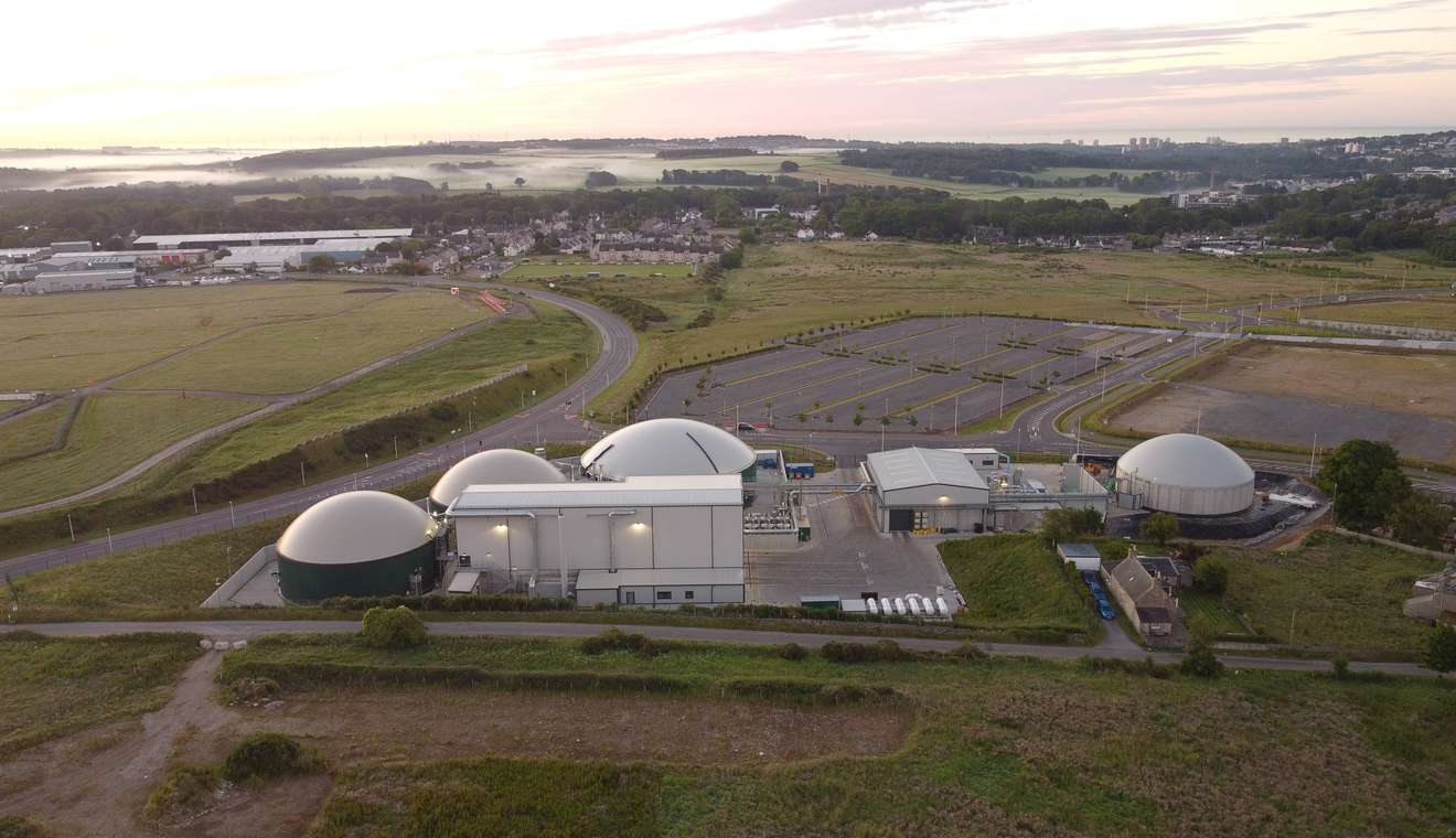 Aerial shot of an Anaerobic Digestion plant in Aberdeen