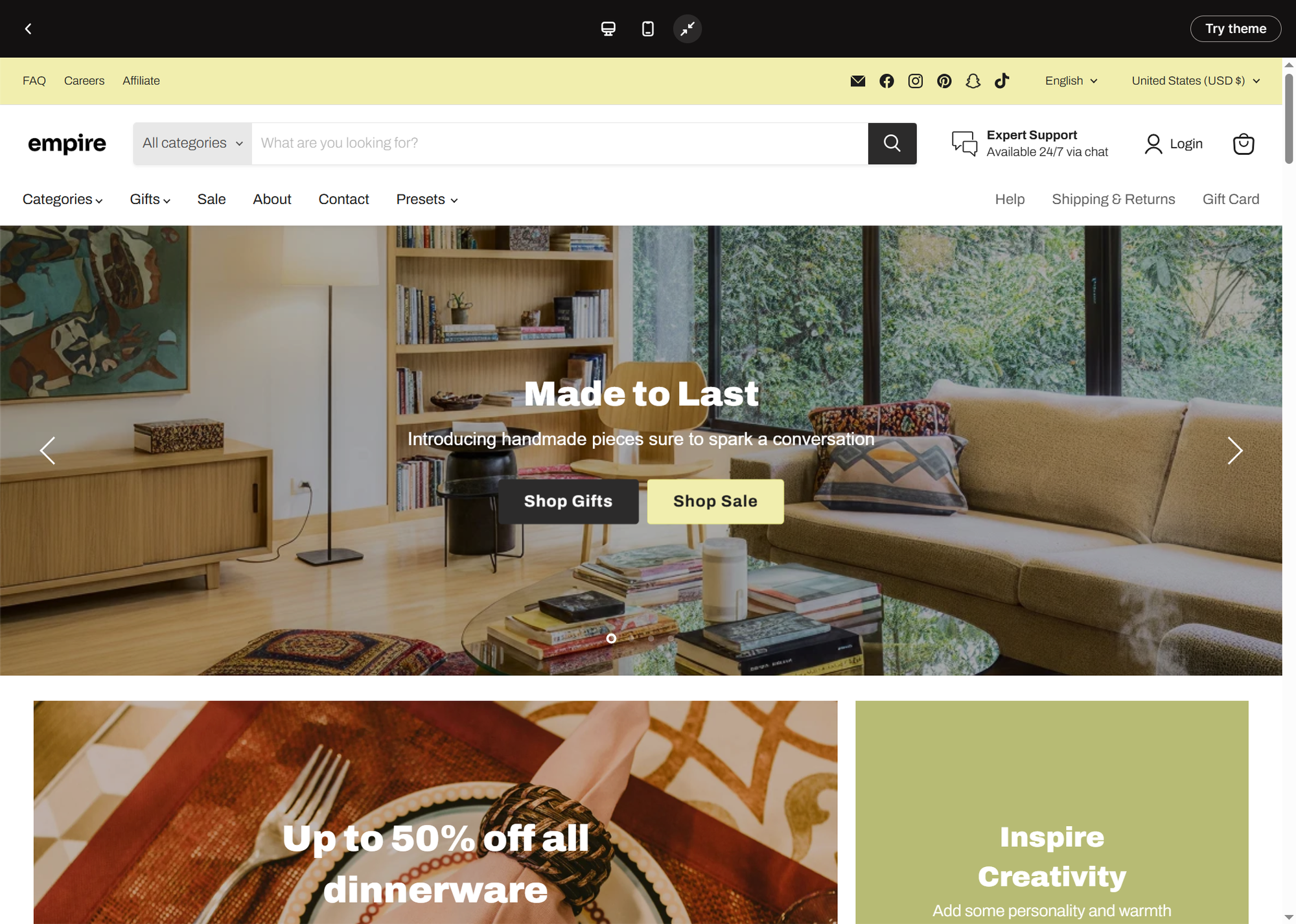 empire shopify theme