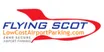Logo of Flying Scot with a red airplane outline, featuring "LowCostAirportParking.com" and "24HR Secure Airport Parking" text.