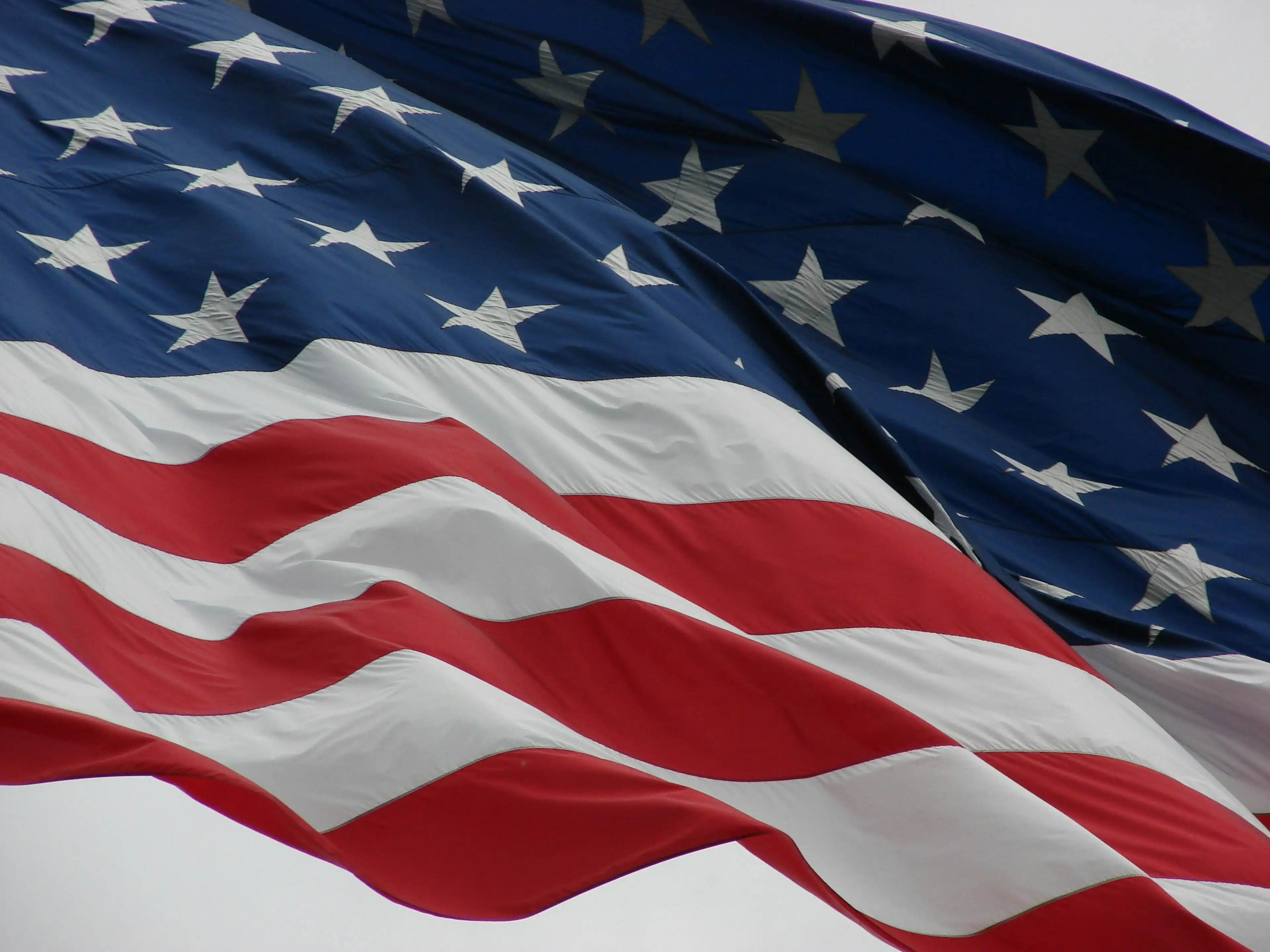 Close-up of the American flag waving.