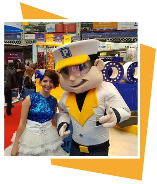 Picture with a symbol of sky park secure - the man in hat with P symbol