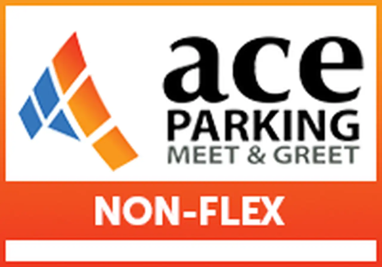 Ace Parking logo for Meet and Greet parking with orange non-flex banner
