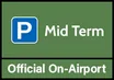 Luton Airport official Mid Term parking logo with green background and official On-Airport banner