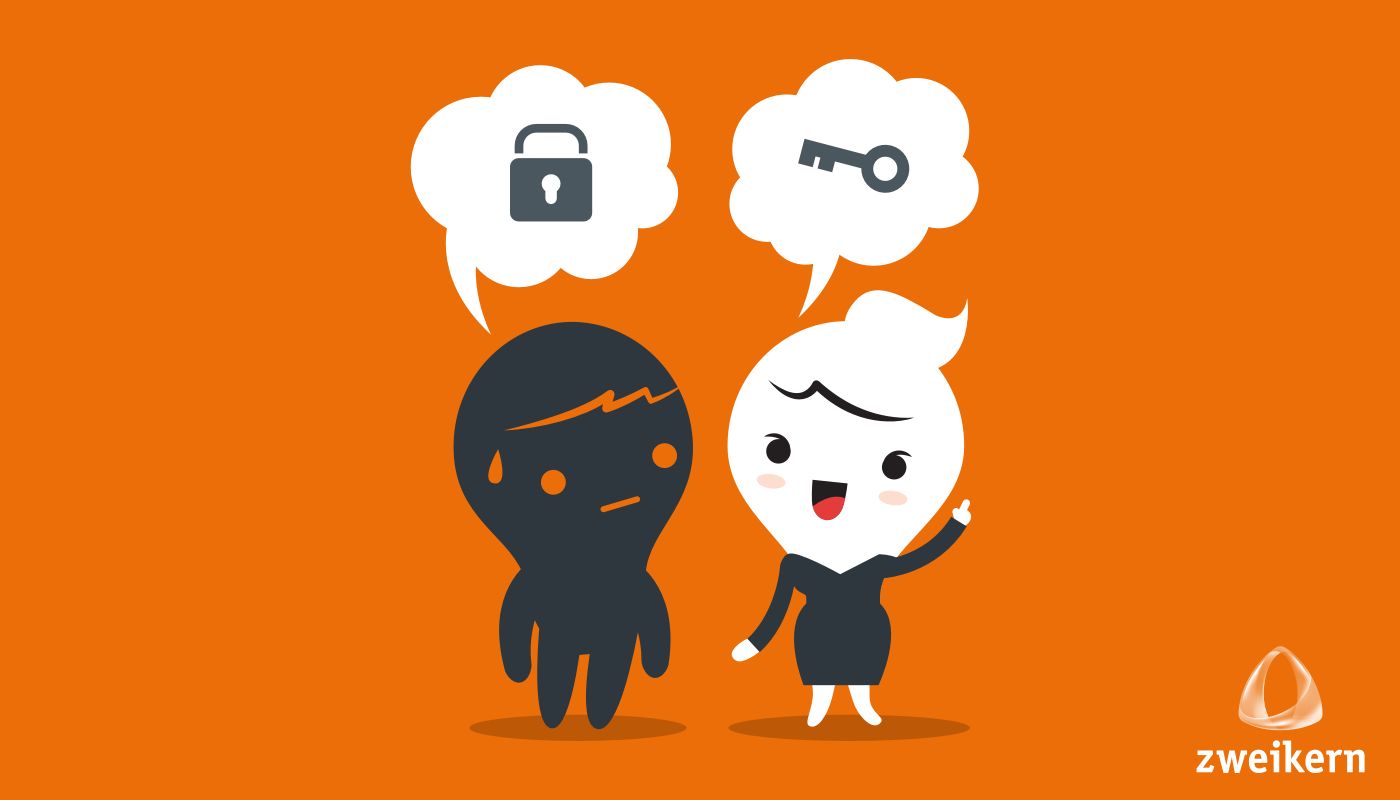 Comicfiguren suchen nach einer Lösung - zweikern