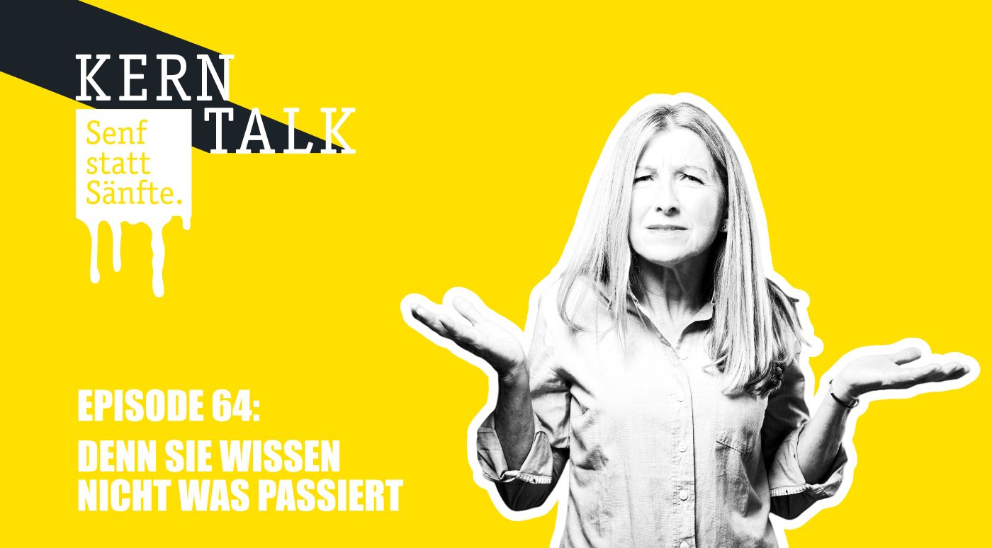 Frau sieht verwirrt in die Kamera