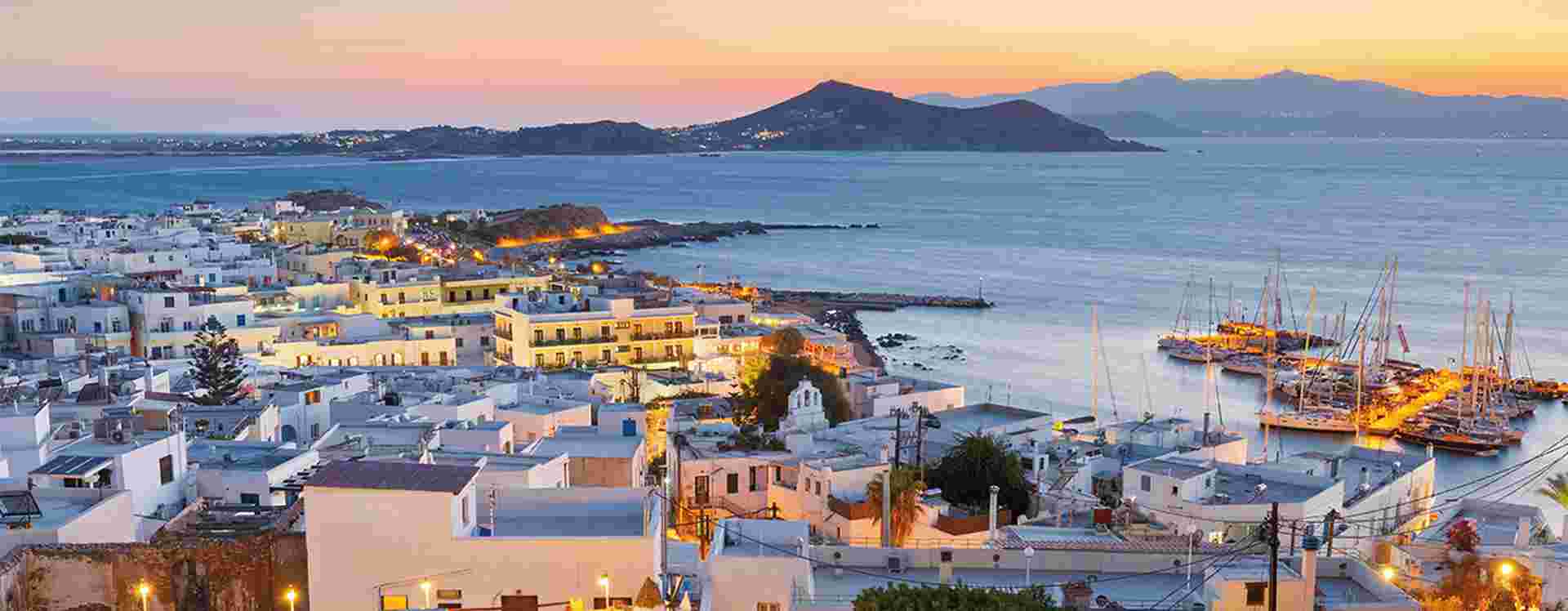 Old town of Naxos at sunset