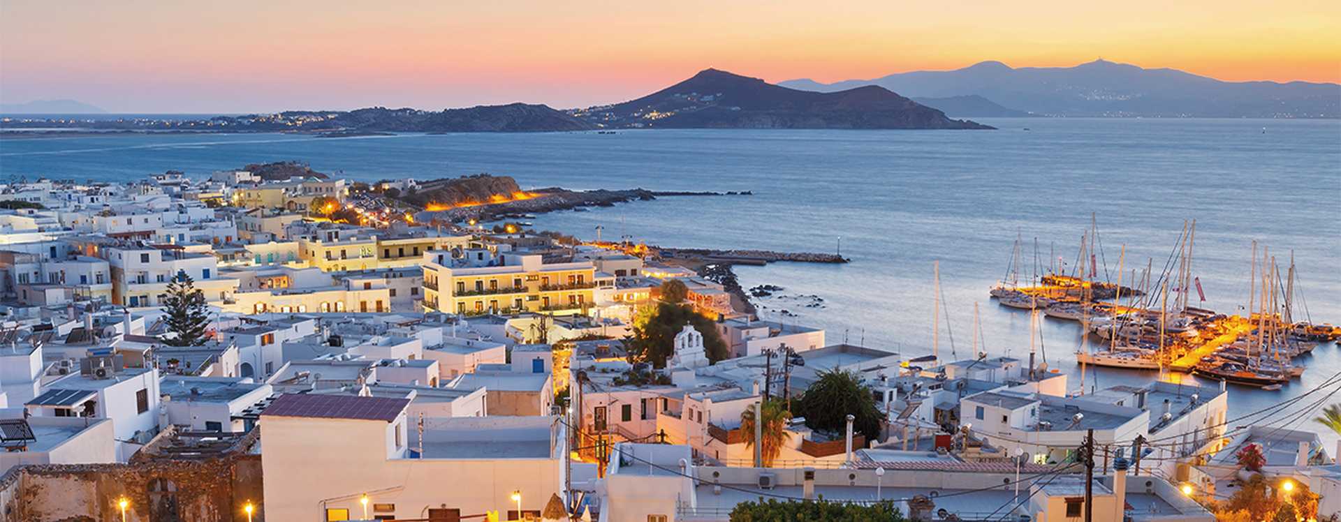 Old town of Naxos at sunset