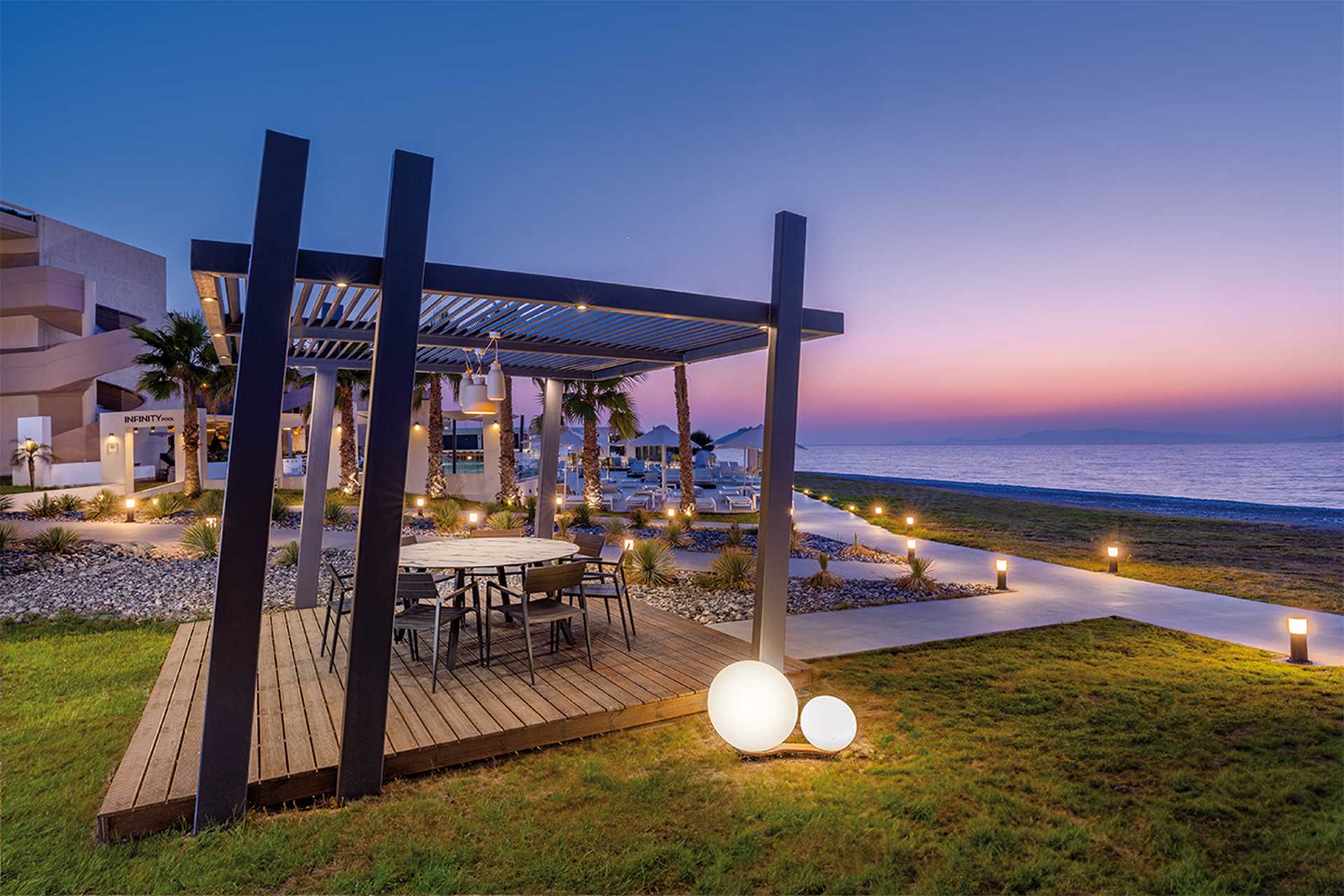Dine alfresco at the Thalassa Beachfront restaurant - Sun Beach Resort, Ialyssos, Rhodes, Greece