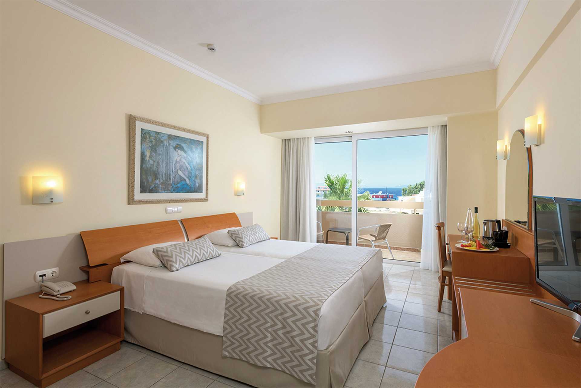 A standard bedroom with a garden view - Sun Beach Resort, Ialyssos, Rhodes, Greece