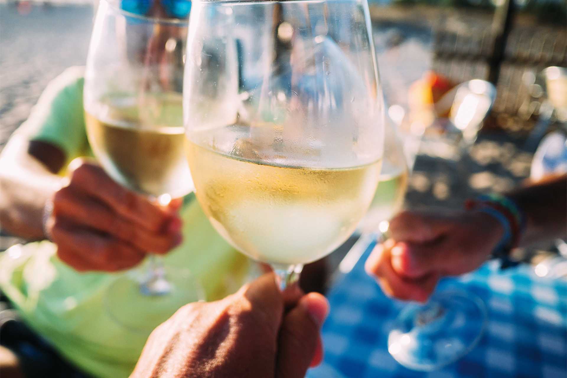 Chilled white wine on the beach