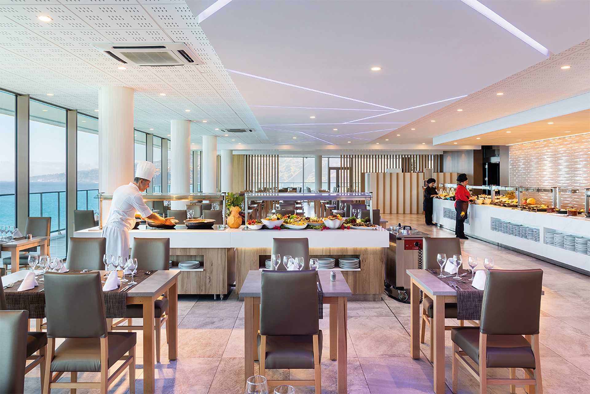 The hotel’s buffet restaurant
