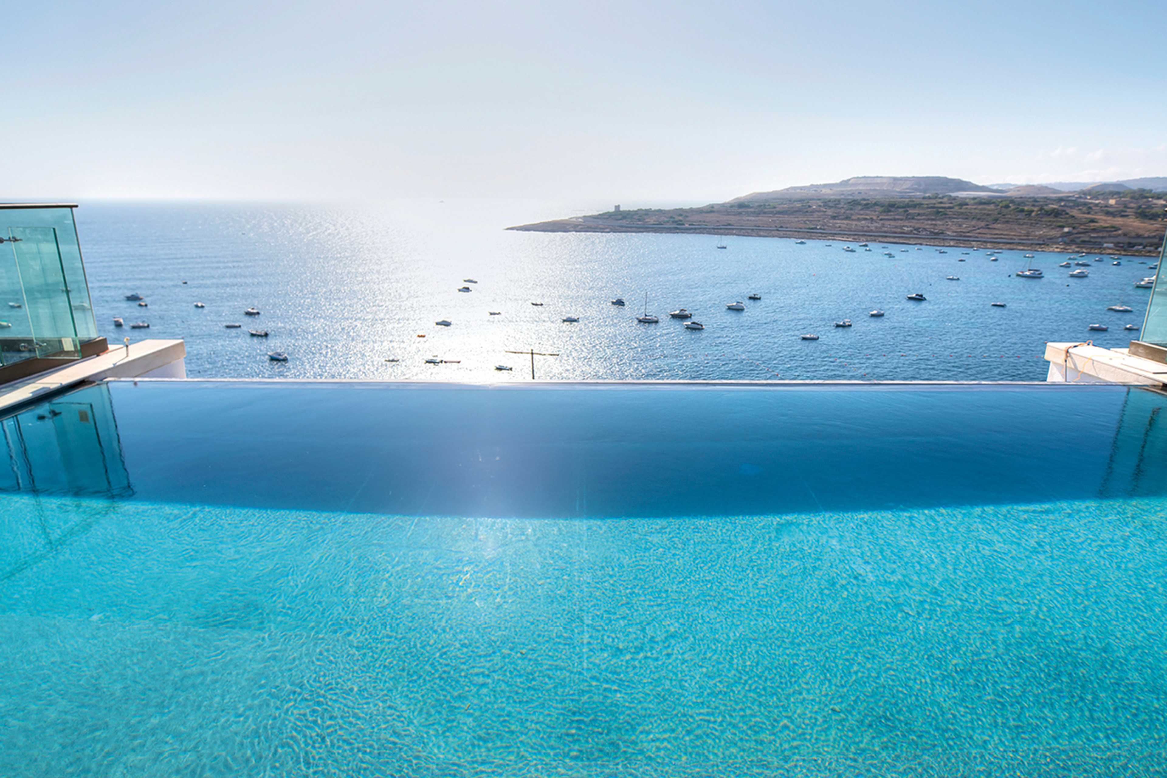 View from the pool out to sea, AX ODYCY Hotel, Malta