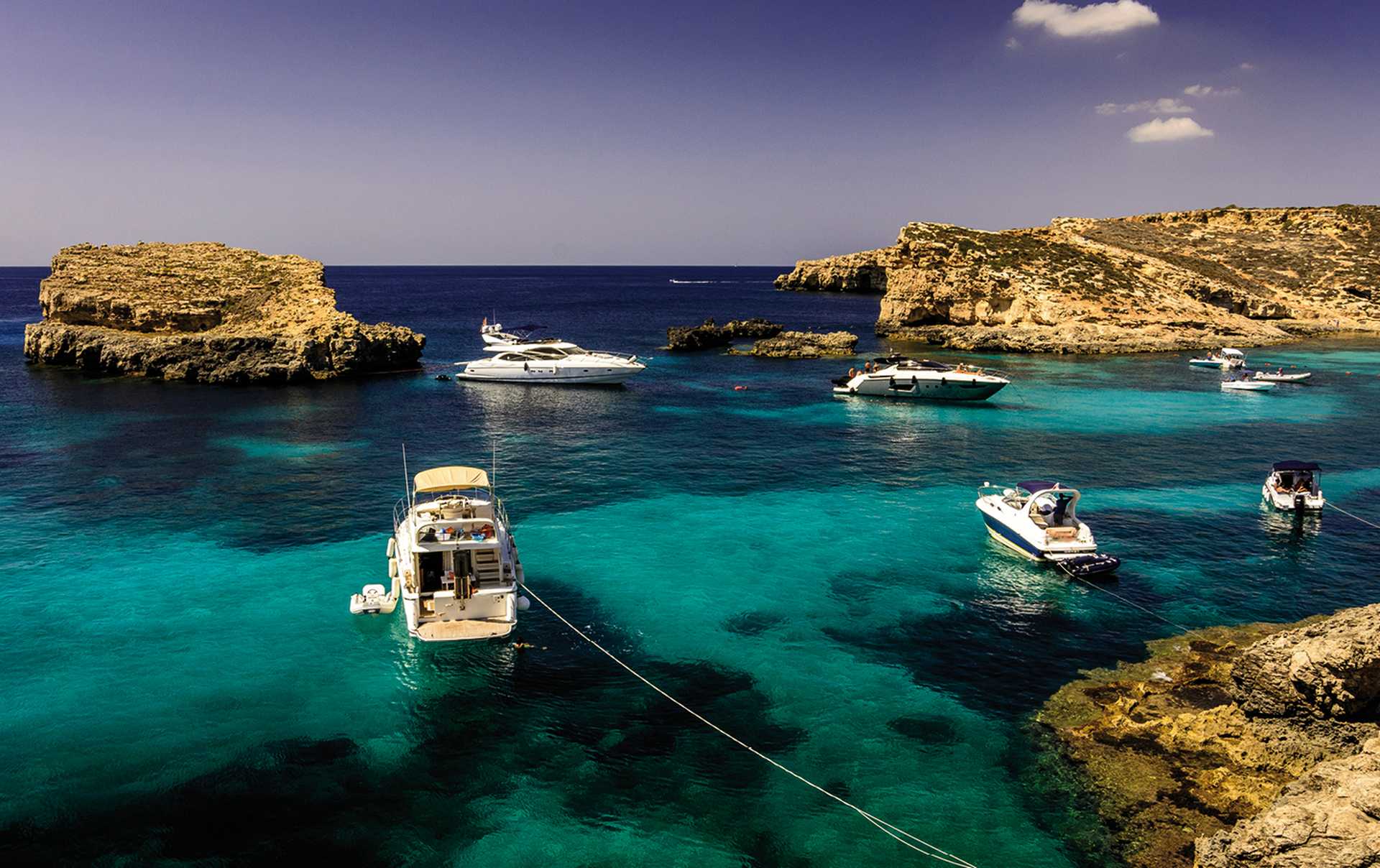 Malta Gozo Blue Lagoon Bay boats exterior landscape 