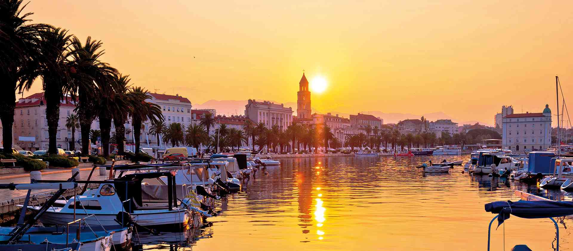 Golden morning sunrise in Split, city in Dalmatia, Croatia