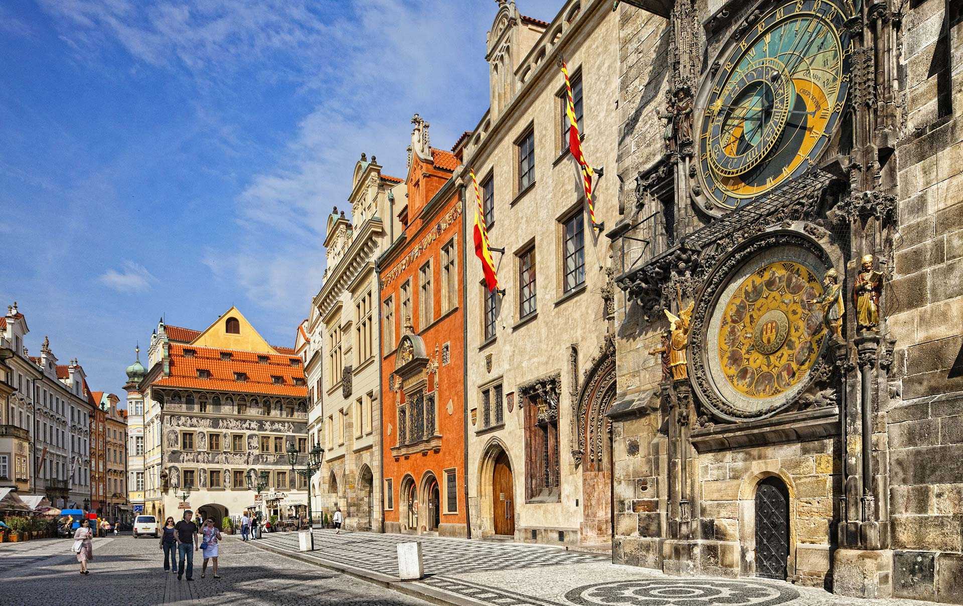 Prague street scene with historic buildings