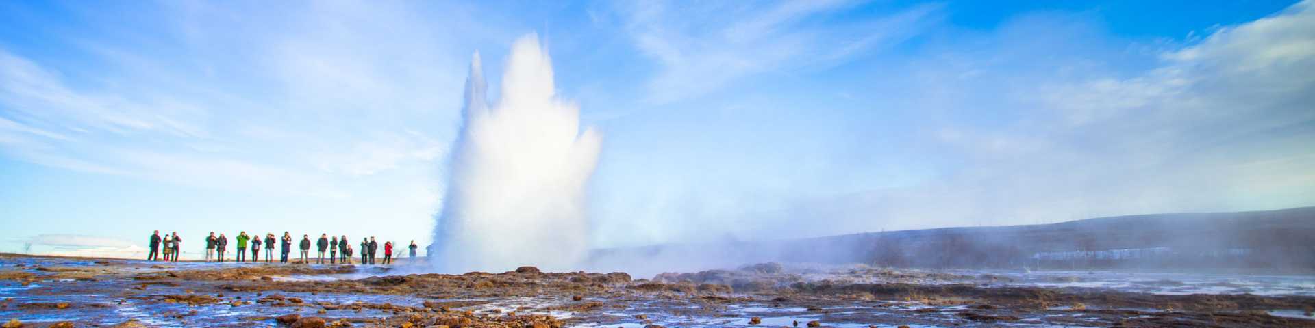 Strokkur (Icelandic, churn), one of the most famous geysers located in a geothermal area beside the Hvita River in the southwest part of Iceland, erupting once every 6–10 minutes