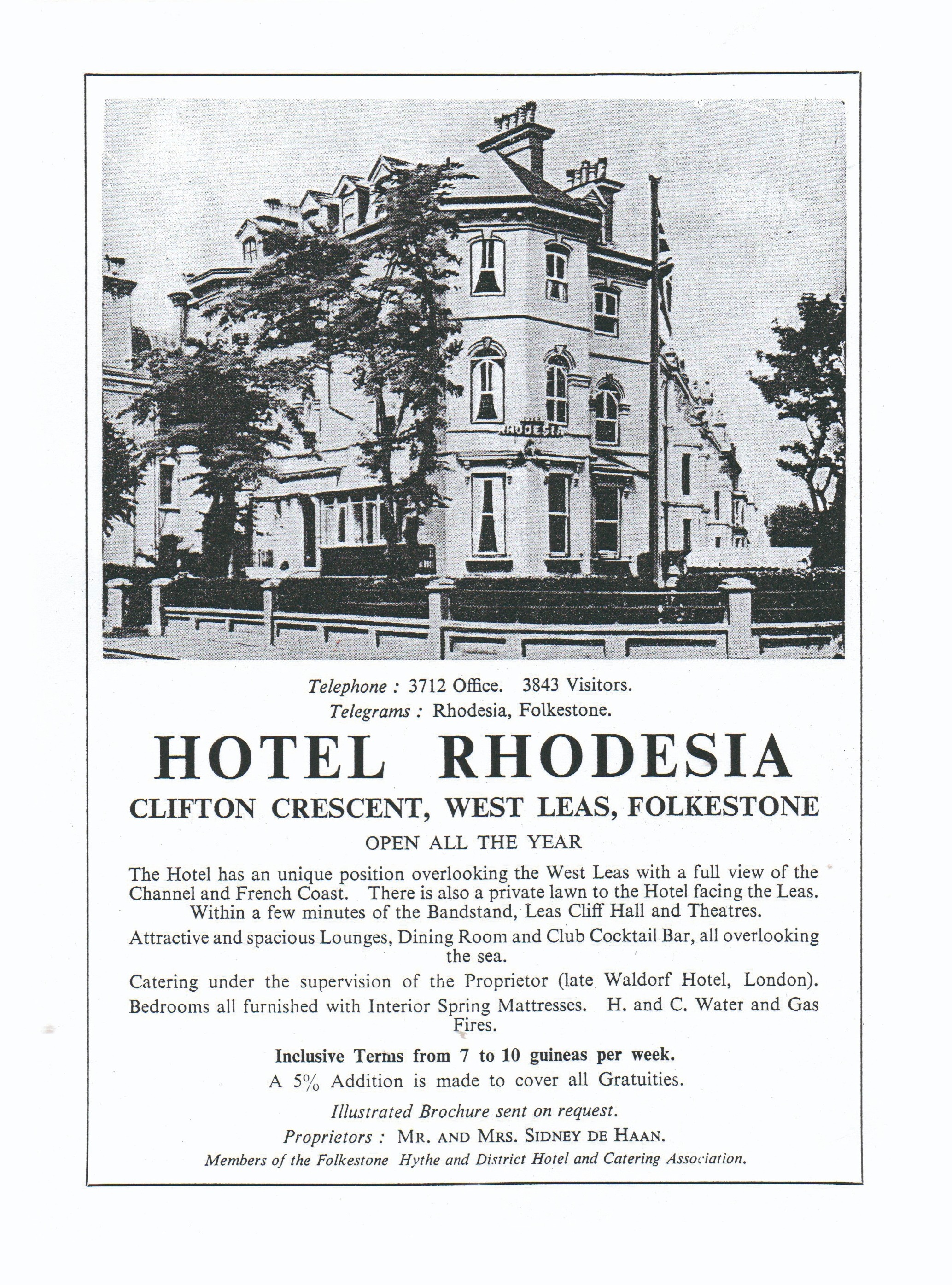 Vintage advert of the Rhodesia Hotel in Folkestone