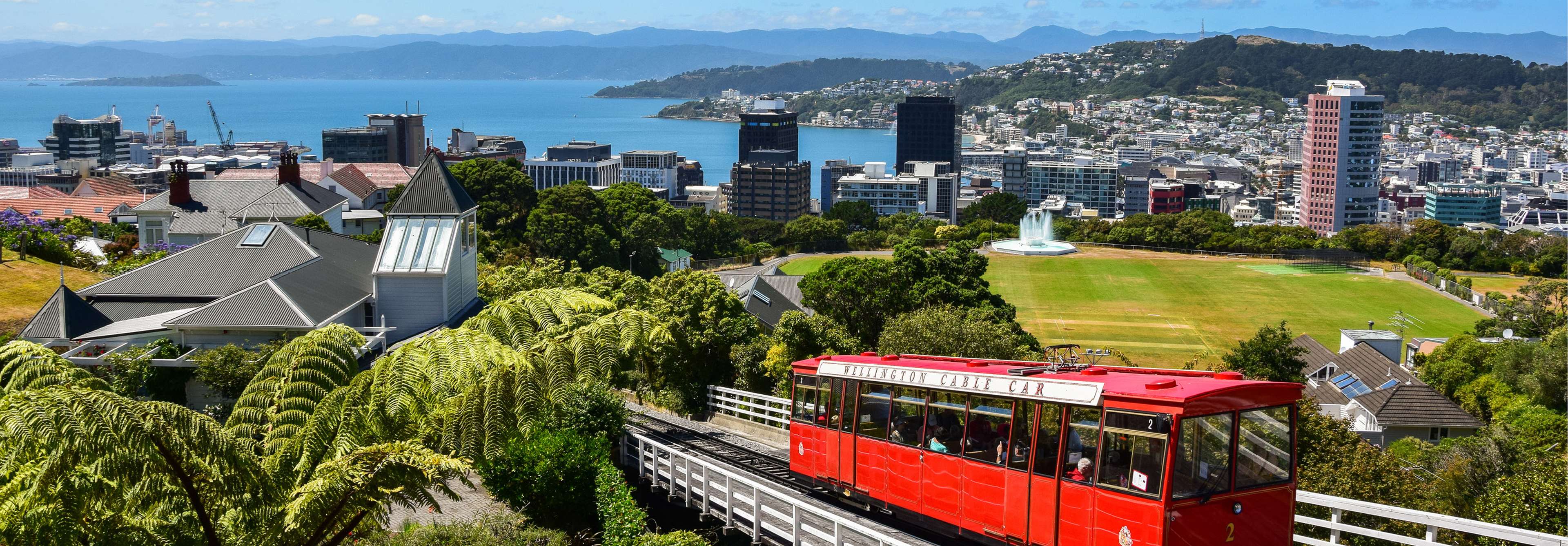 View of the cable car and Wellington City, New Zealand