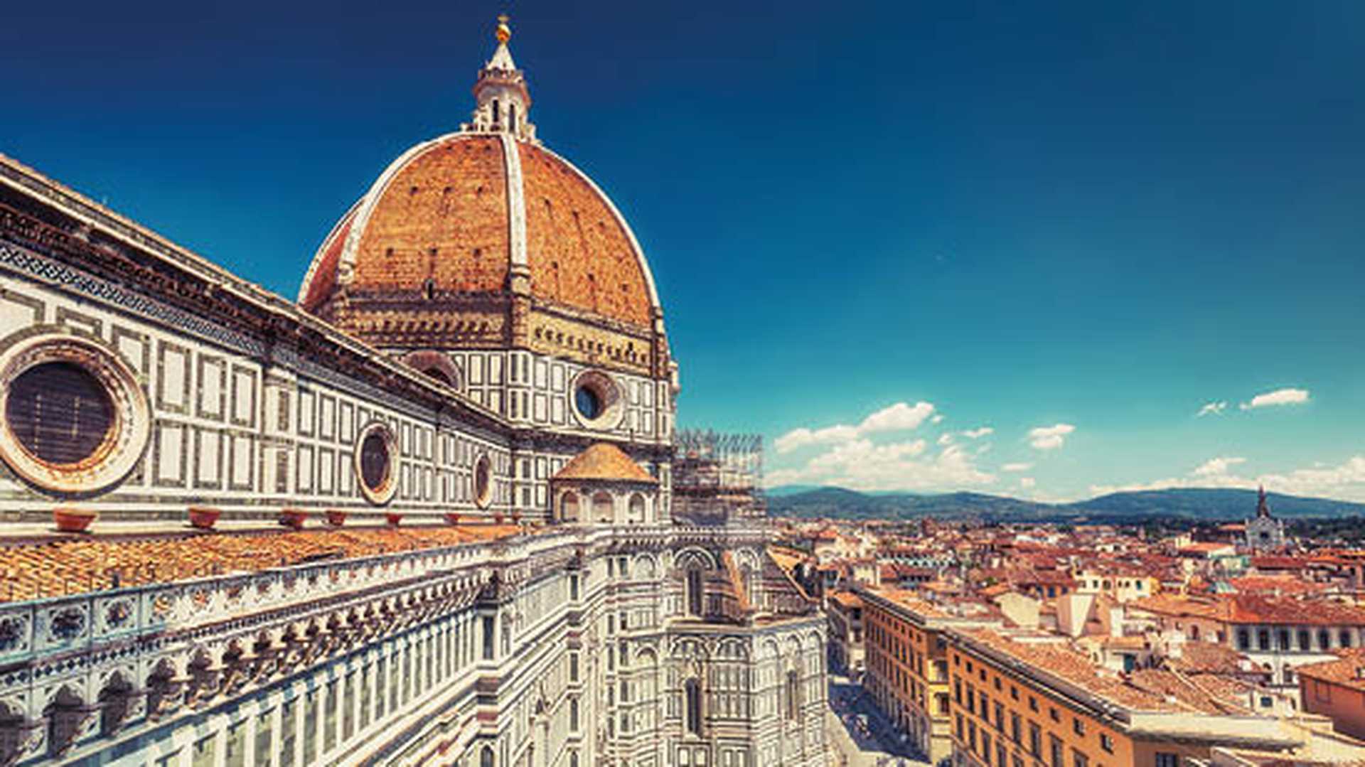 View on the dome Santa Maria del Fiore cathedral in Florence, Italy