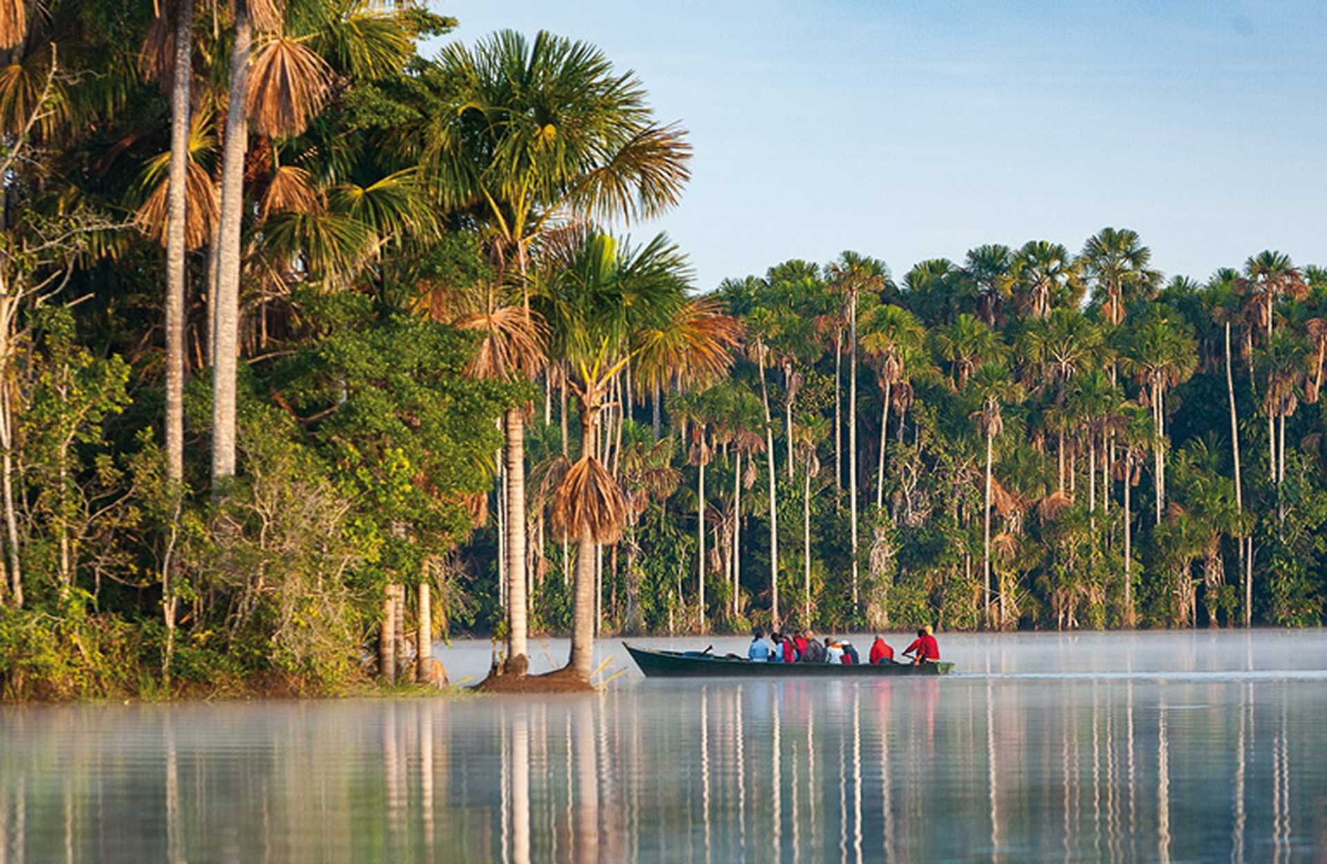 Tourist boat on Sandoval Lake, Amazon, Peru