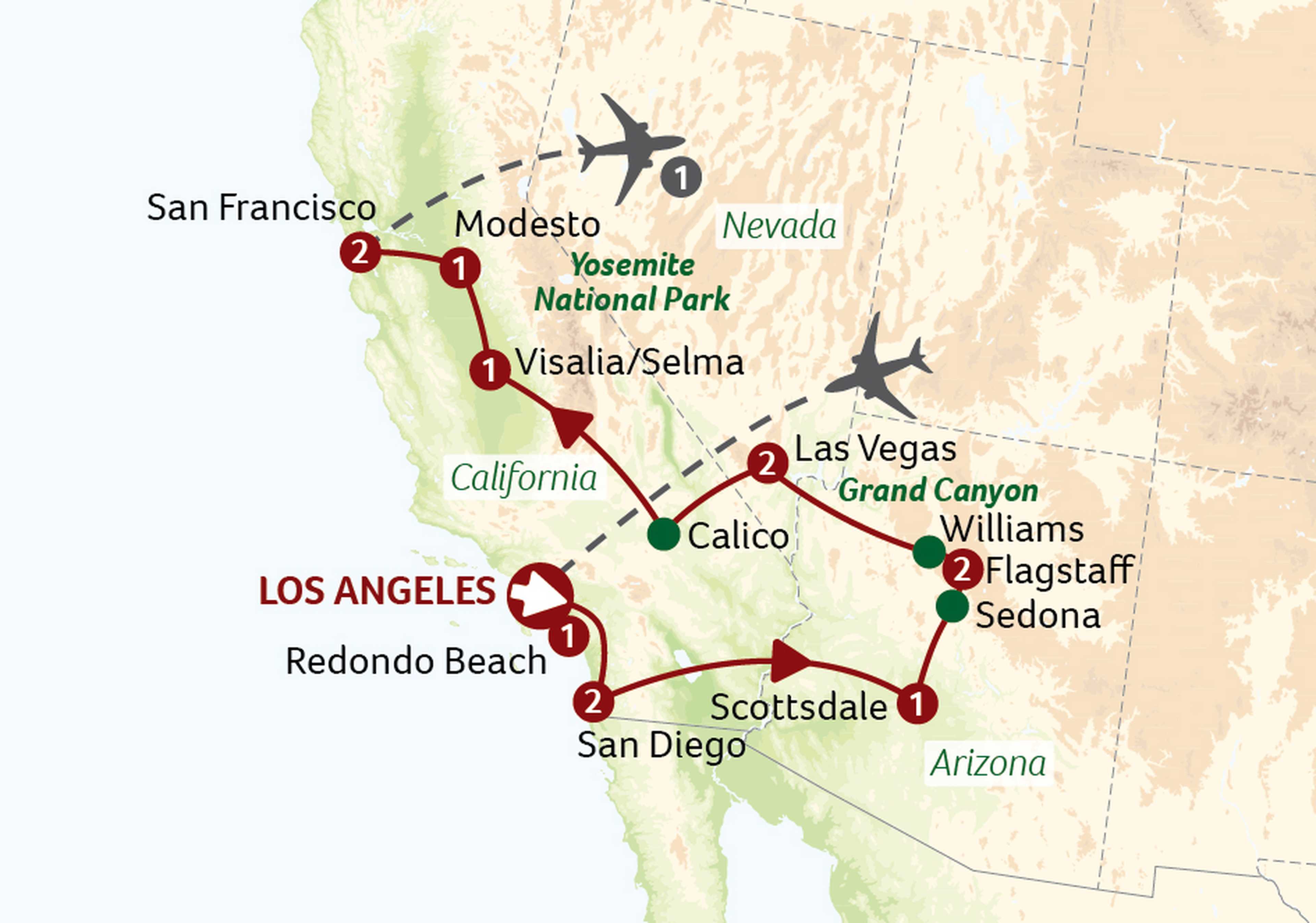 CAL map - California and the Golden West short itinerary