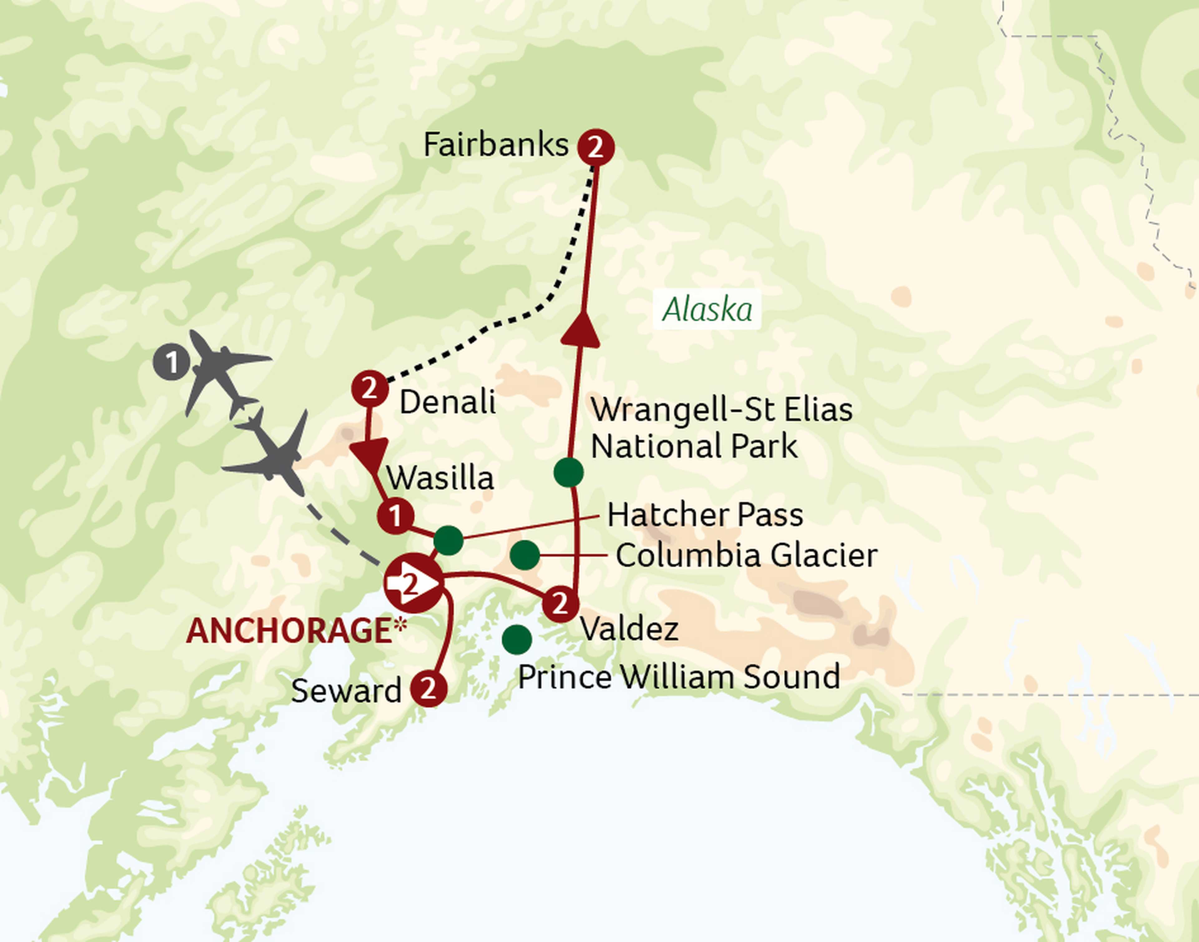 tourhub | Saga Holidays | Natural Wonders of Alaska | Tour Map