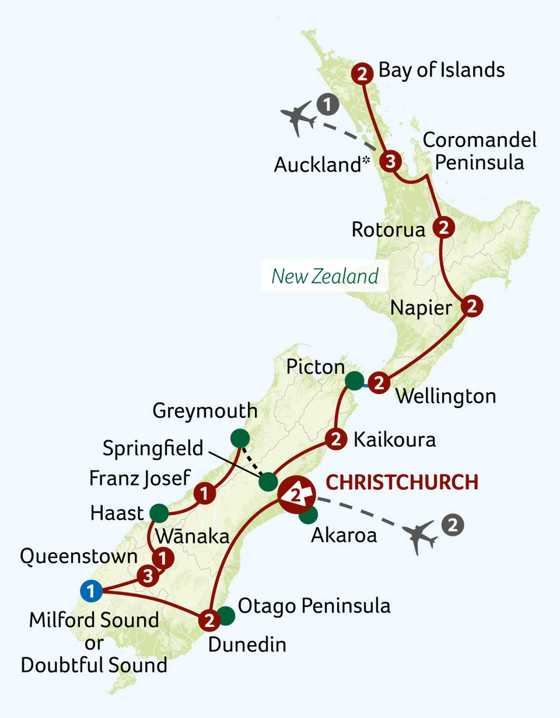 Great New Zealand Discovery tour map - ttnnz