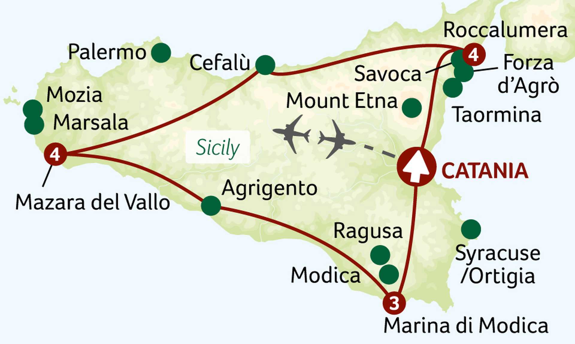 Ancient Treasures of Sicily touring map - sesad