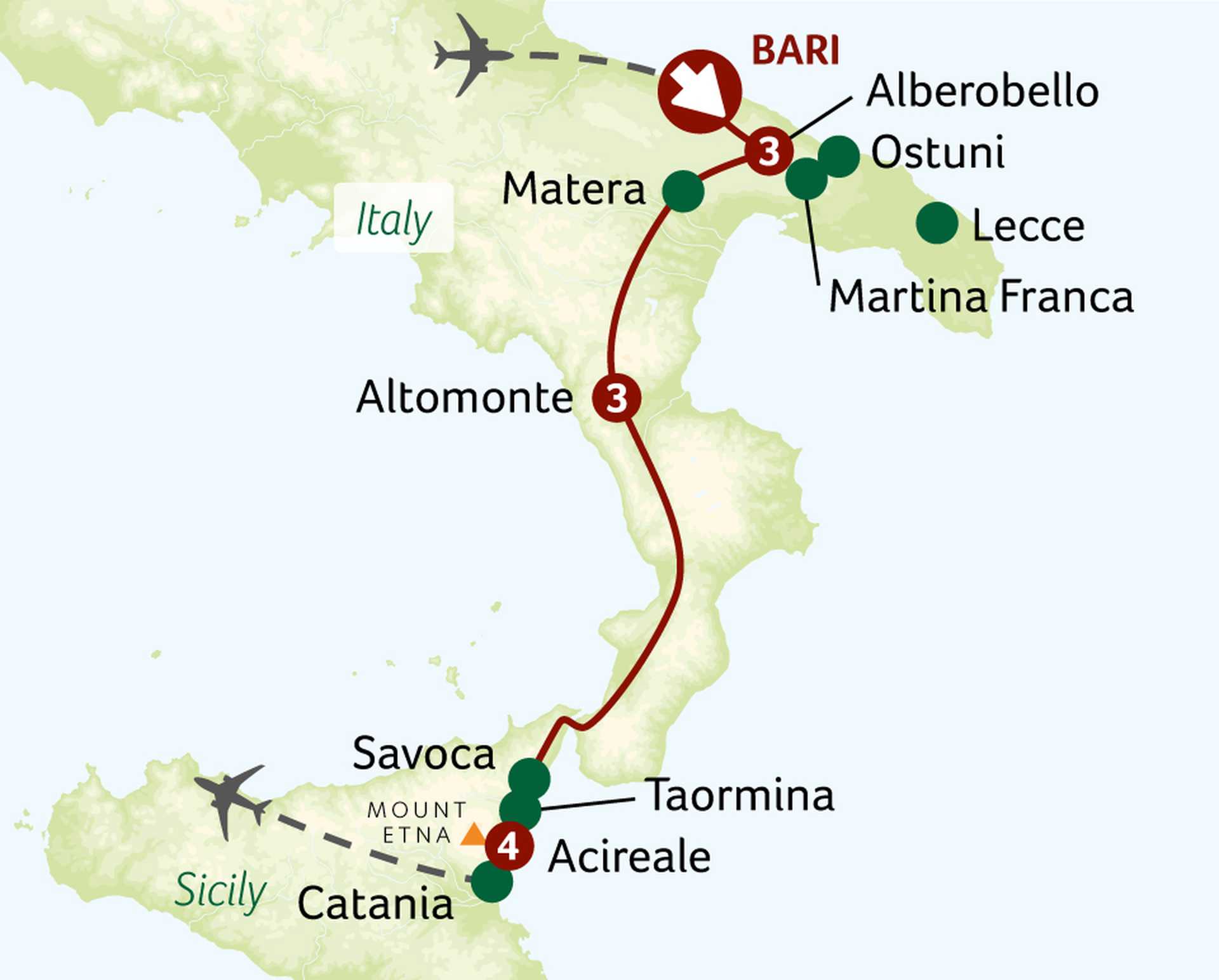 SPI Splendours of Southern Italy and Sicily tour map
