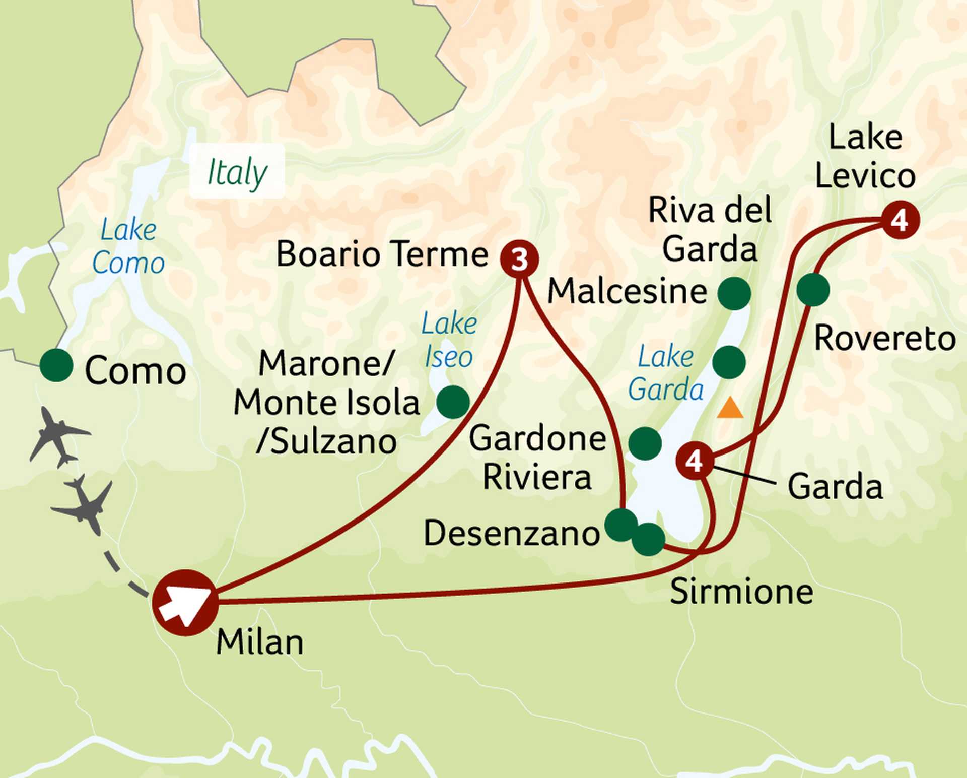 Italian Lakes Discovery tour map – SEILD