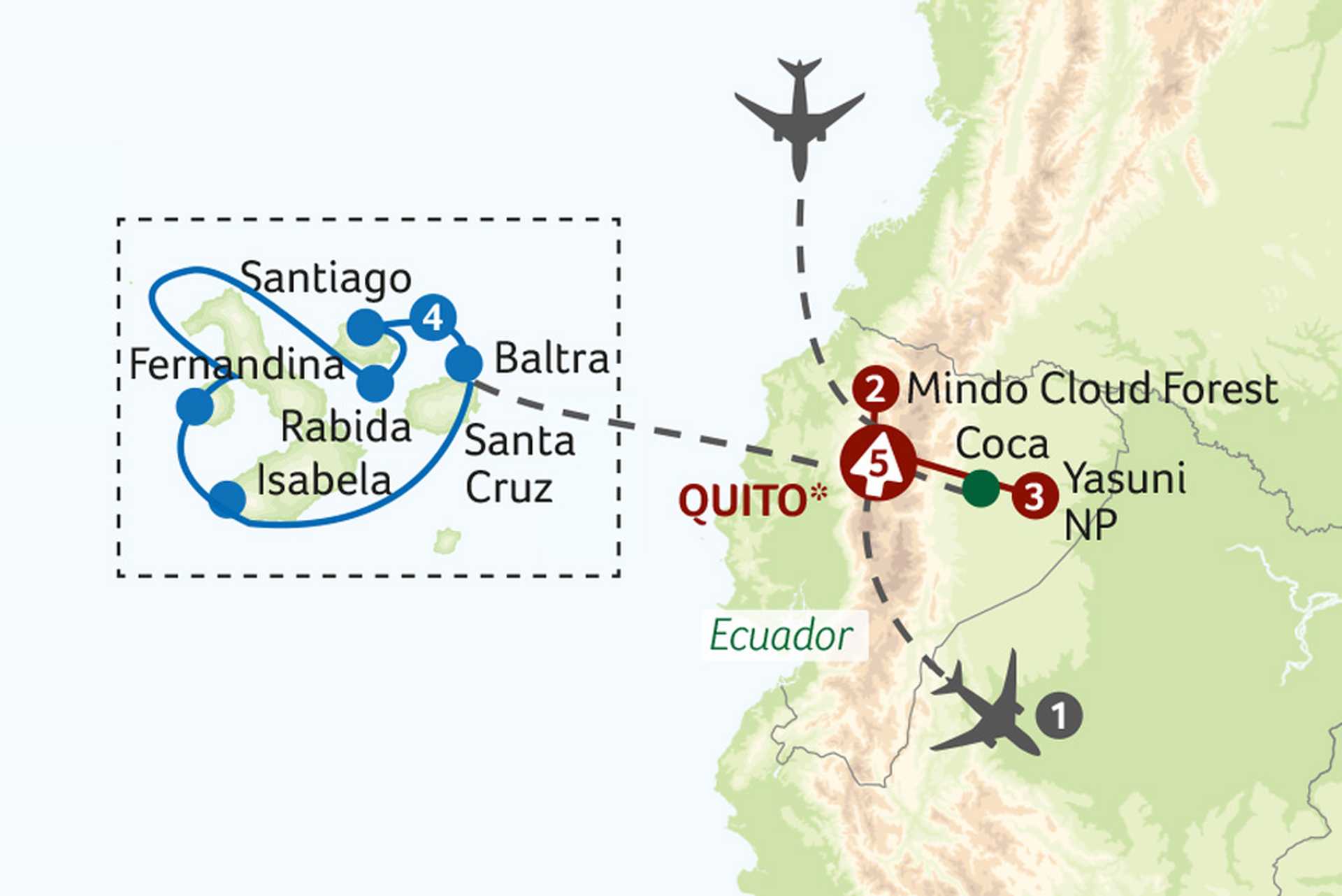 Ecuador: Galapagos Cruise and the Amazon Rainforest map