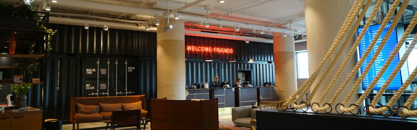 Hotel lobby with front desks