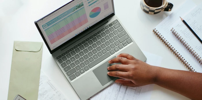 Person looking at charts on a laptop