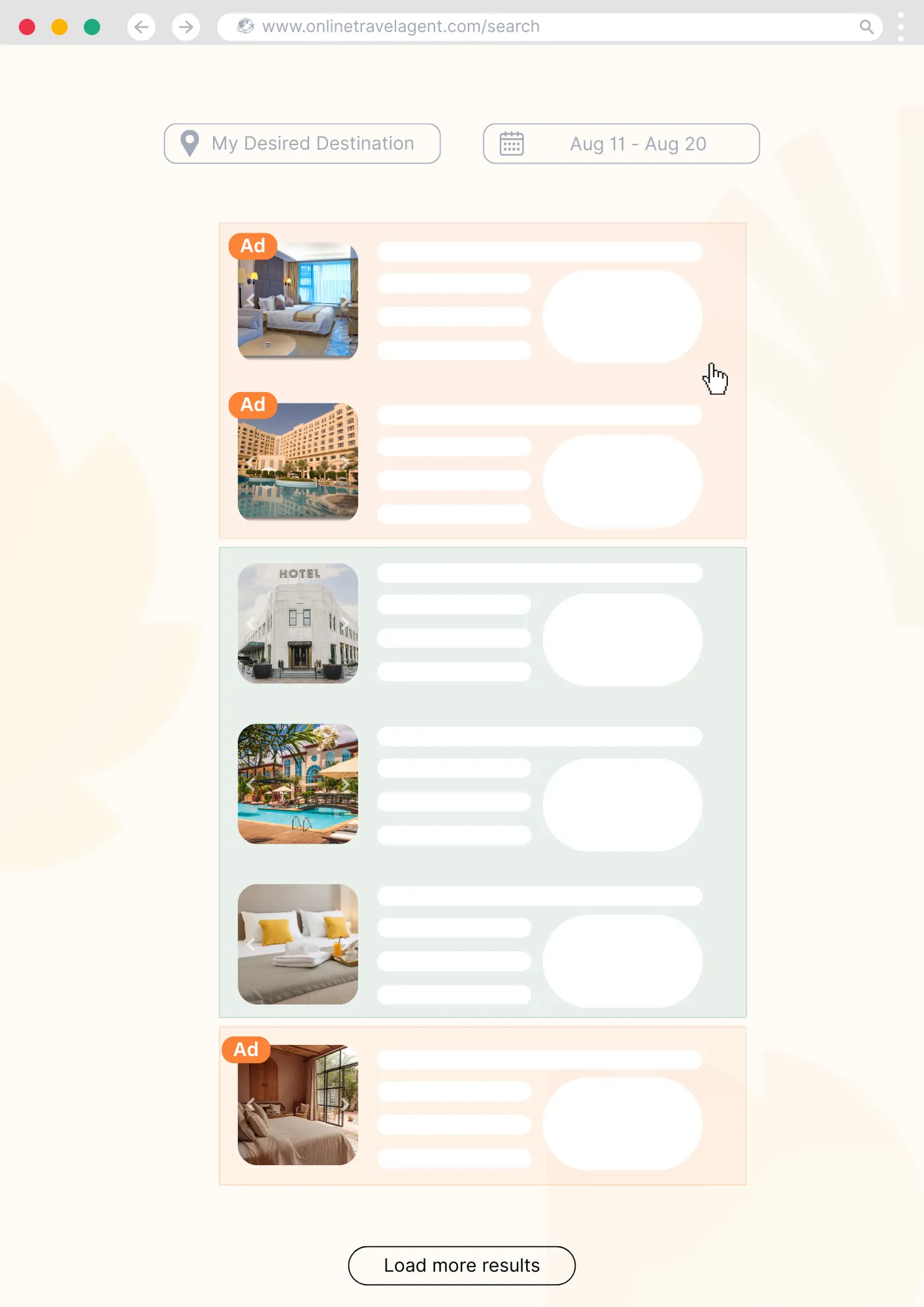 Example of sponsored and organic listings