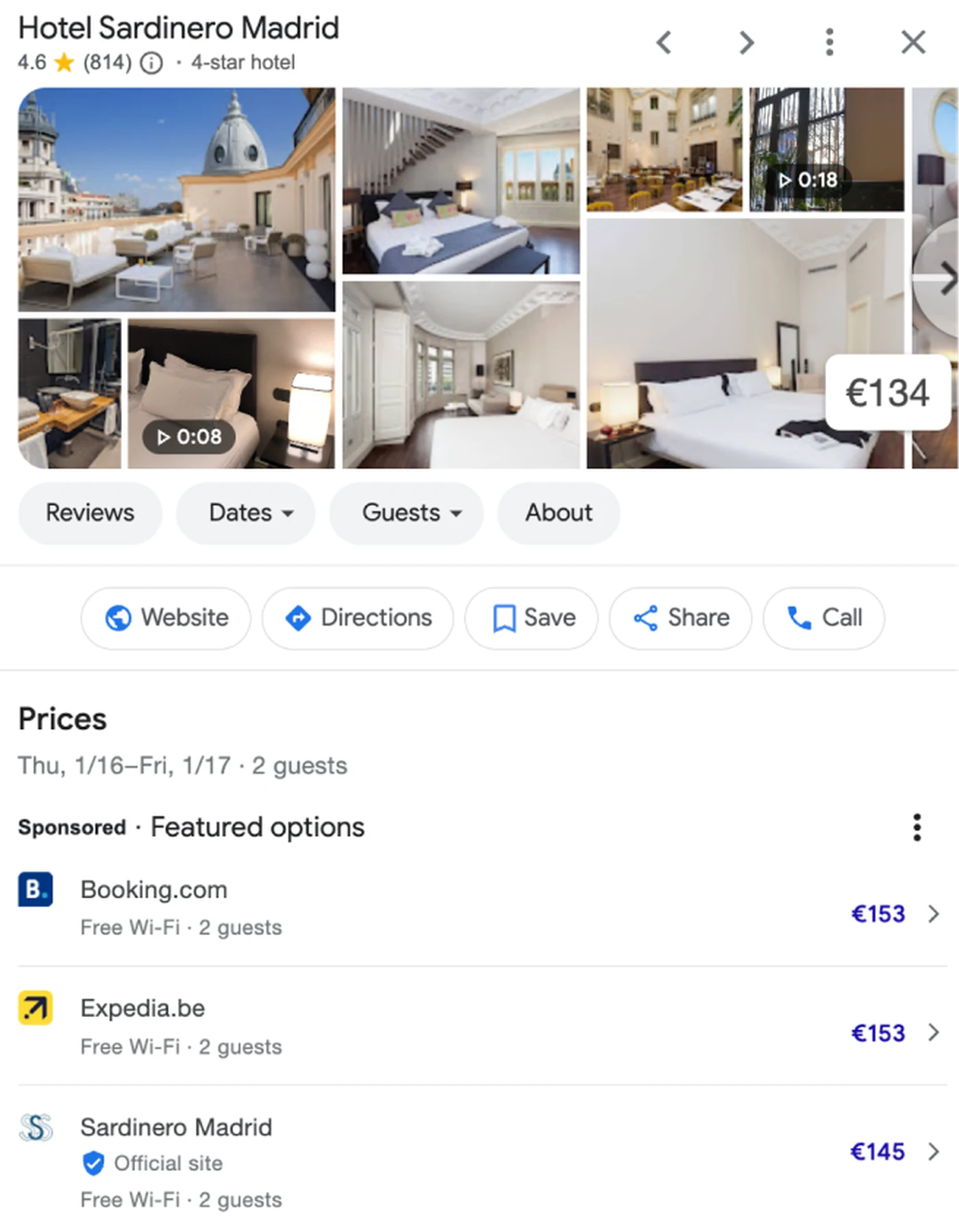 google hotel search prices booking channels