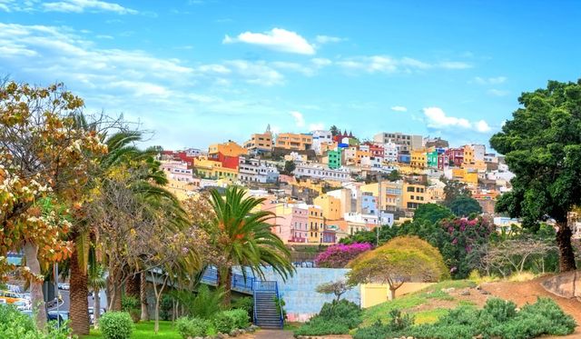 Panoramic view from park of old uptown with colorful houses in Las Palmas. Gran Canaria, Canary Islands, Spain