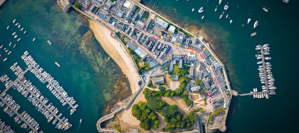 Aerial view of the fortified village of Concarneau in Brittany France