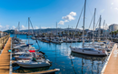 A panorama view across the marina in Vigo, Spain on a spring day
