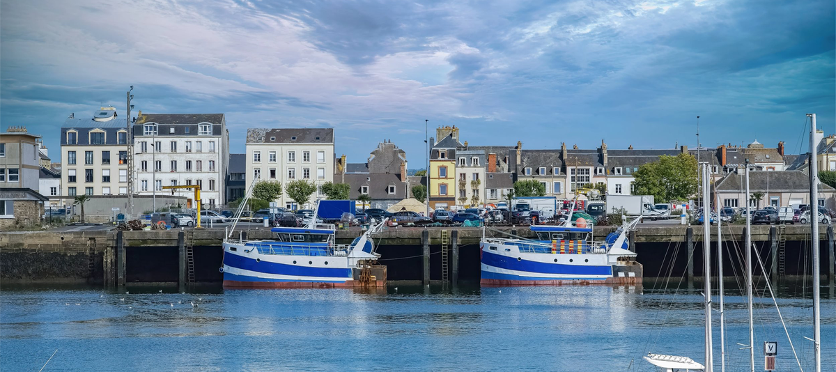 Cherbourg-en-Cotentin, beautiful city in Normandy, the harbor, ships and fisher boats