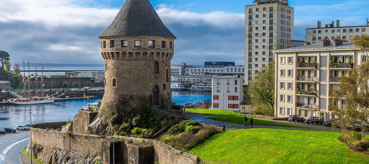 A view down the Penfield river towards the Tanguy tower at Brest, France on a sunny day in autumn