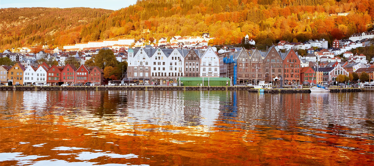 Bergen, autumn view on Bruges, Norway