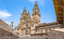 The Santiago de Compostela Cathedral, viewed from stone steps.