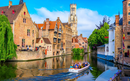 Classic view of the historic city center with canal in Brugge, West Flanders province, Belgium. Cityscape of Bruges.